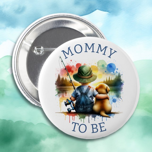 Mom to be Boy's Fishing Themed Baby Shower Button (Creator Uploaded)