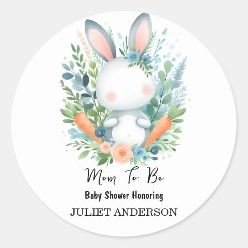 Mom to be Ear Hop Blue Pink Bunny Baby Shower Classic Round Sticker