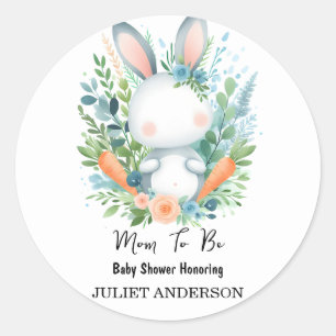 Mom to be Ear Hop Blue Pink Bunny Baby Shower Classic Round Sticker