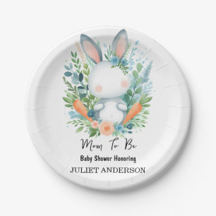 Mom to be Ear Hop Blue Pink Bunny Baby Shower Paper Plates