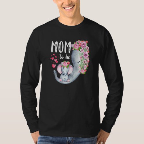 Mom To Be Elephant Baby Shower Floral T-Shirt