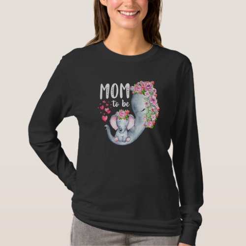 Mom To Be Elephant Baby Shower Floral T-Shirt