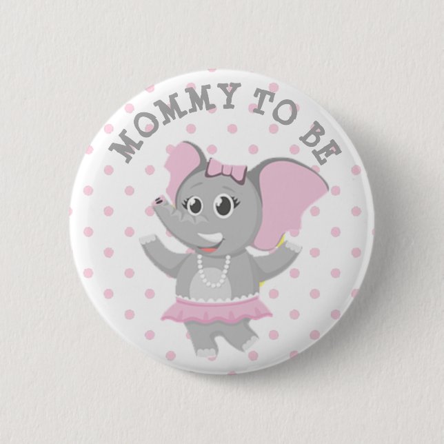 Mom to be Elephant Pink Polka Dot Baby Shower Pin (Front)