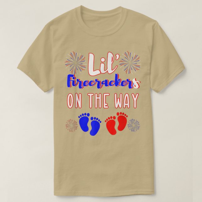 Mom To Be Expecting Twins Announcement 4th Of July T-Shirt (Design Front)