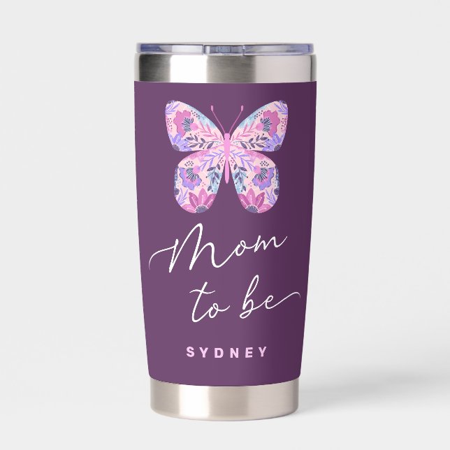 Mom To Be Floral Butterfly Personalized Insulated Tumbler (Back)