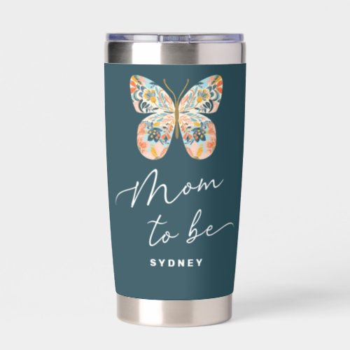 Mom To Be Floral Butterfly Personalized Insulated Tumbler