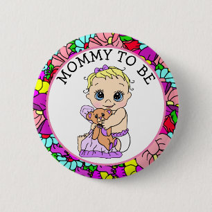 Mom To Be Girl's Baby Shower Button