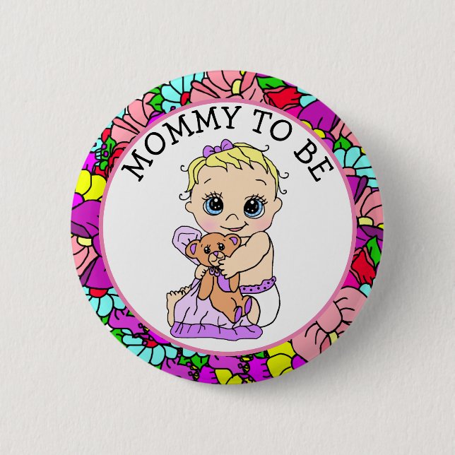 Mom To Be Girl's Baby Shower Button (Front)