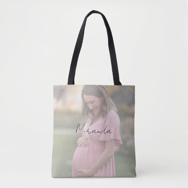 Mom-To-Be Gradient Photo Baby Shower Gift Tote Bag (Front)