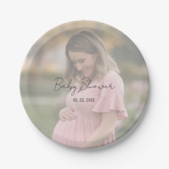 Mom-To-Be Gradient Sheet Photo Baby Shower Paper Plates (Front)