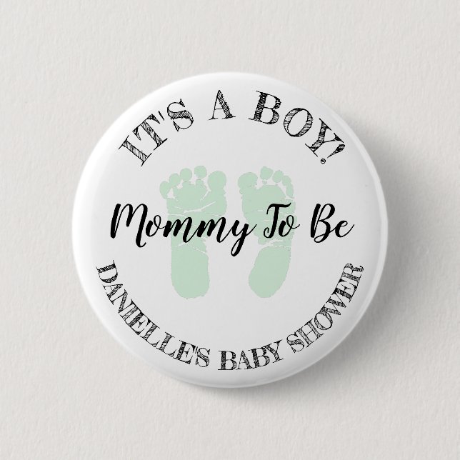 Mom to be Green Footprints Baby Shower button (Front)