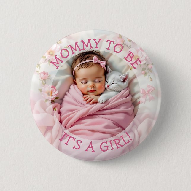 Mom to be | It's a Girl Baby Shower Button (Front)