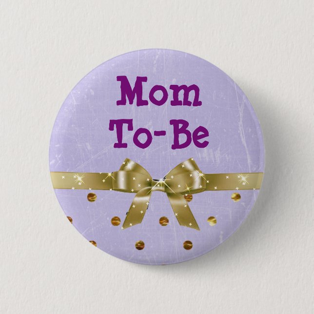 Mom-To-Be Lavender and Gold Baby Shower Button (Front)