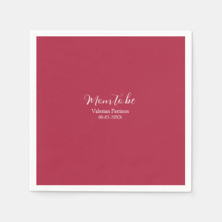 mom to be name date maroon white baby shower red napkins