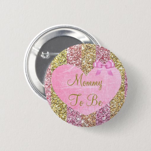 Mom to be pink and gold baby shower button | Zazzle