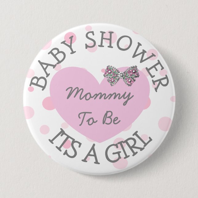 Mom to be Pink and Silver Baby Shower Button (Front)