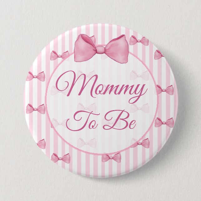 Mom to be Pink Bow Baby Shower Button (Front)