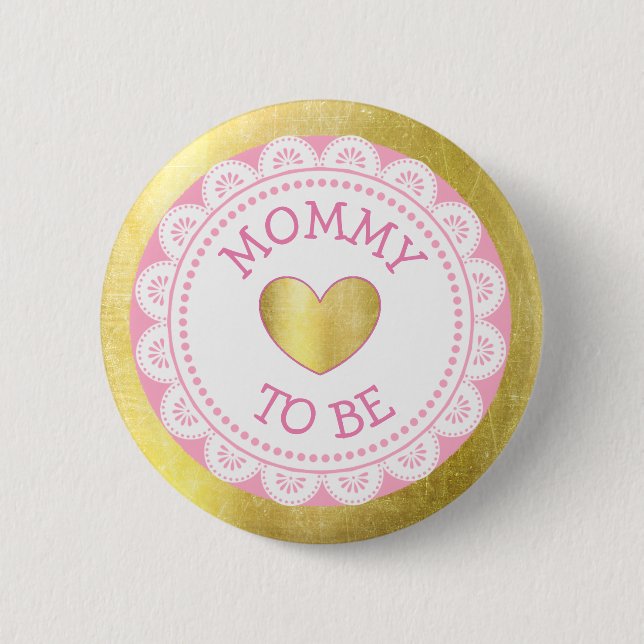 Mom to Be Pink & Gold Baby Shower Button (Front)