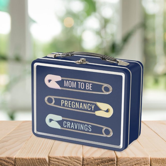 Mom to Be Pregnancy Cravings Retro Metal Lunch Box (Add your name or keep the text as shown. Makes a fun baby shower gift for the Mom to Be)