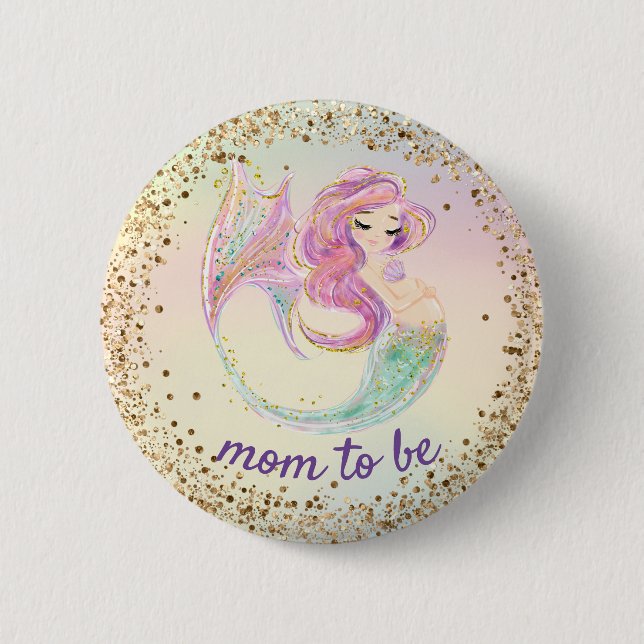 Mom to Be Pregnant Mermaid Baby Shower Button (Front)