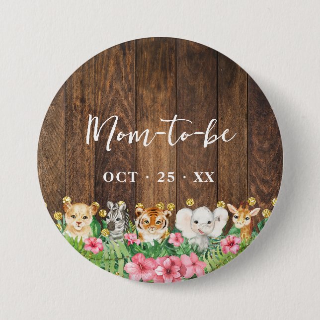 Mom to Be Rustic Pink Safari Baby Shower Button (Front)