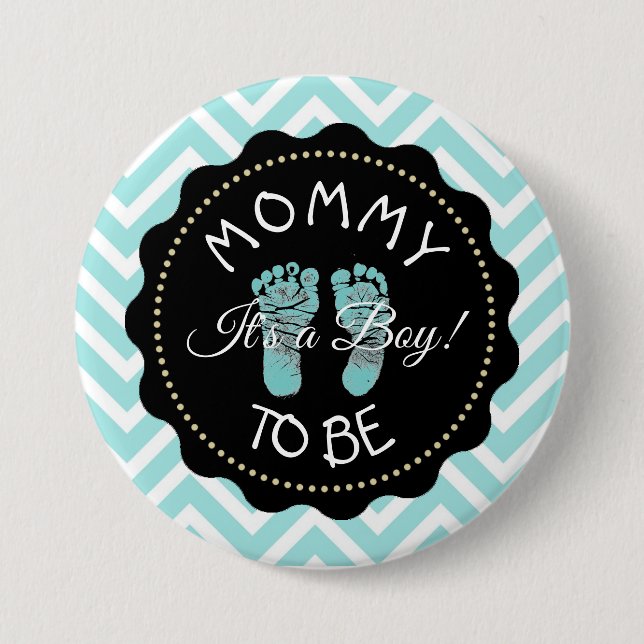 Mom to be teal  striped Chevron Baby Shower button (Front)