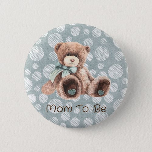 Mom To Be Teal Truck Teddy Bear Baby Shower Button