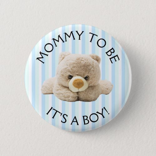 Mom to be Teddy Bear Blue Baby Shower Button