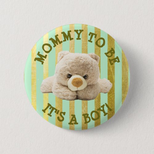 Mom to be Teddy Bear Geen Baby Shower Button