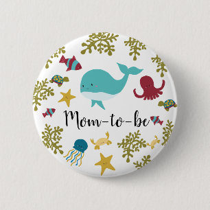 Mom-to-be Under the Sea Baby Shower Cute Kawaii Button