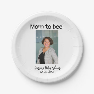 Mom to bee add photo name baby shower date  paper plates