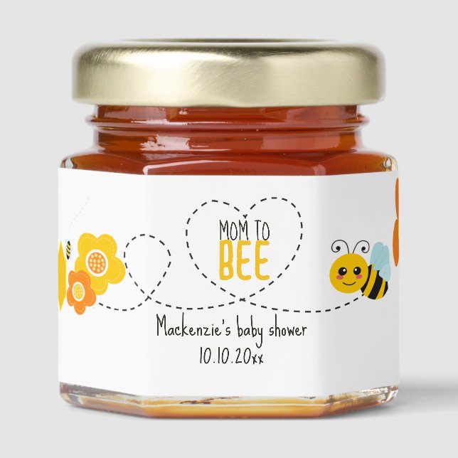 Mom to Bee Baby Shower Personalized Honey Jar Favors (Front)