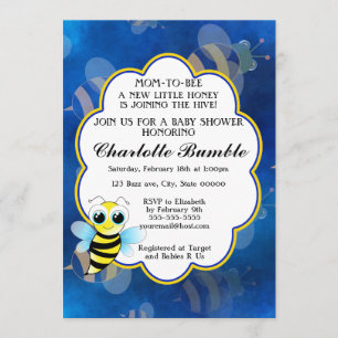 Mom To Bee Blue & Yellow Unisex Baby Shower Invitation