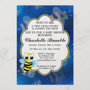 Mom To Bee Blue & Yellow Unisex Baby Shower Invitation