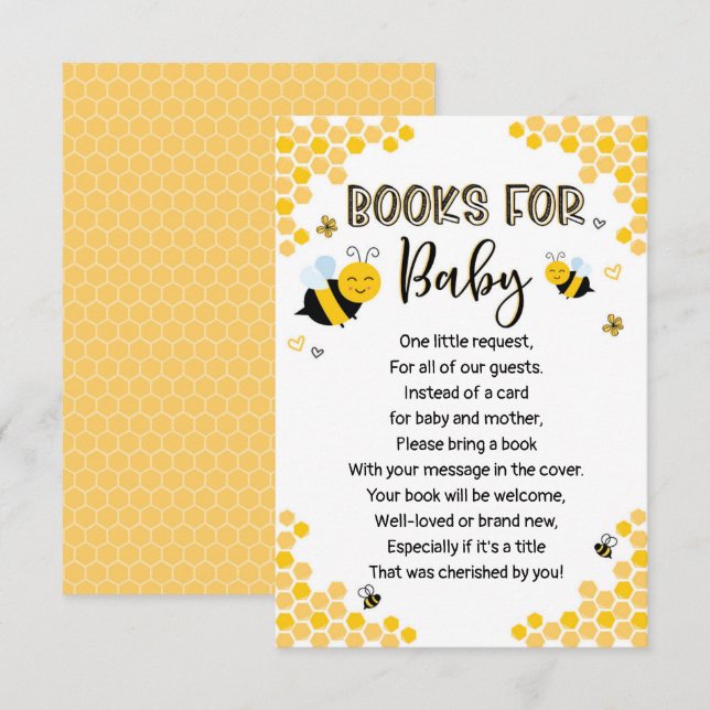 Mom To Bee Book Request Card, Books For Baby Invitation (Front/Back)