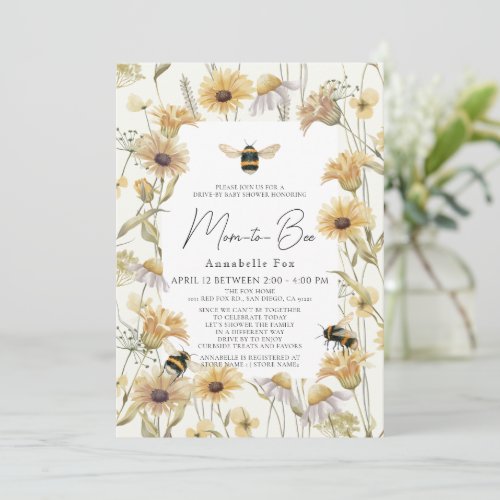 Mom to Bee Chamomile Daisies Drive_by Baby Shower Invitation