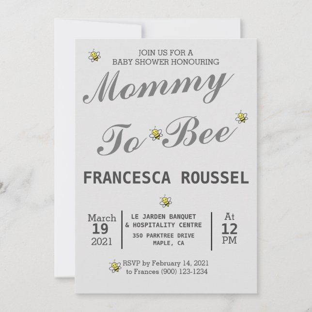 MOM TO BEE CUTE GREY BABY SHOWER INVITATION (Front)