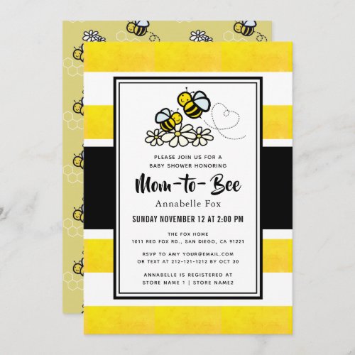 Mom to Bee Cute Yellow Baby Shower Invitation