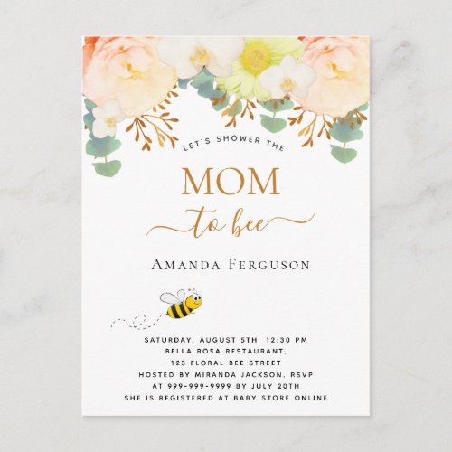 Mom to bee floral cute blush pink girl Baby Shower Postcard