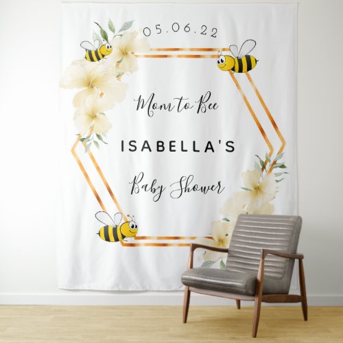 Mom to bee florals god geometric Baby Shower Tapestry