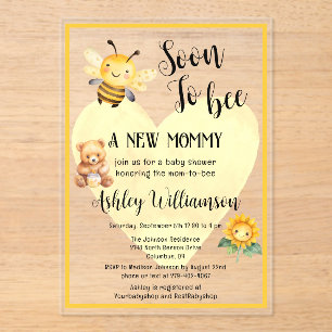Mom-to-Bee Honey Bear Baby Girl Shower Acrylic  Invitations