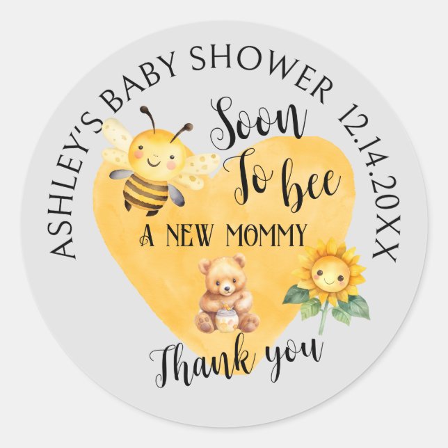 Mom-to-Bee Honey Bear Baby Shower  Classic Round Sticker (Front)