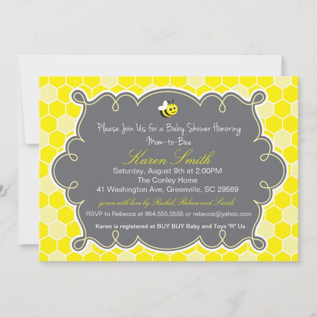 Mom to Bee, Honey Hive Baby Shower Invitation (Front)