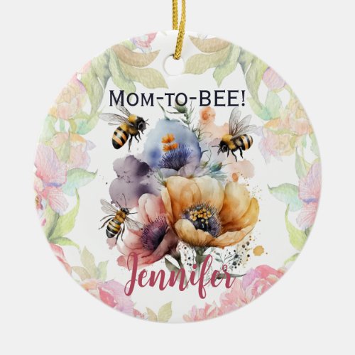 Mom To Bee Maternity Floral Ceramic Ornament