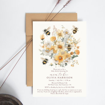Mom To Bee Wildflower Floral Couples Baby Shower Invitation by EvcoStudio at Zazzle