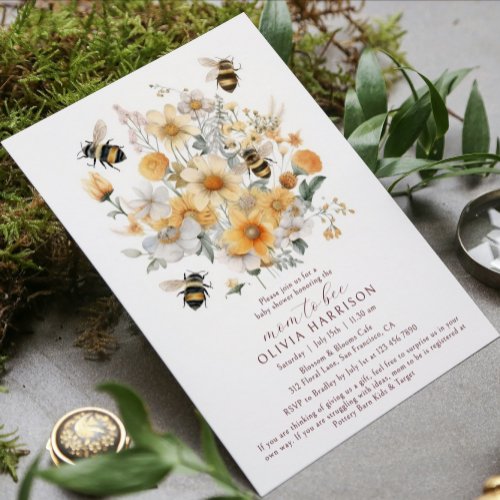 Mom To Bee Wildflower Floral Couples Baby Shower Invitation