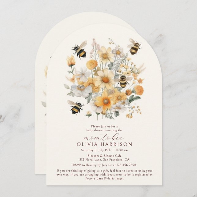 Mom To Bee Wildflower Floral Couples Baby Shower Invitation (Front/Back)