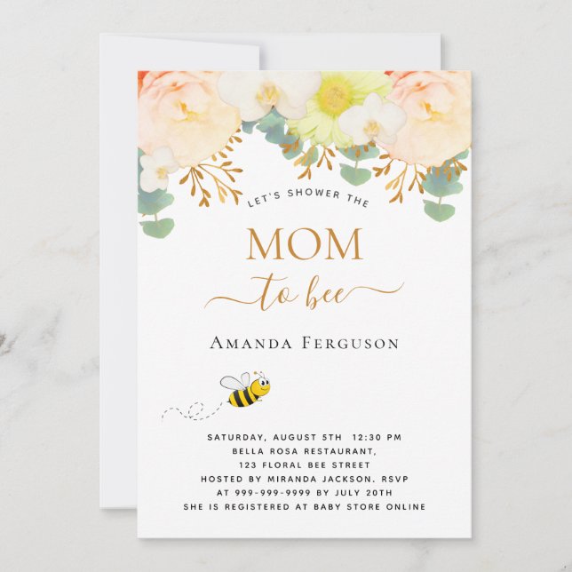 Mom to bee yellow floral cute Baby Shower Invitation (Front)
