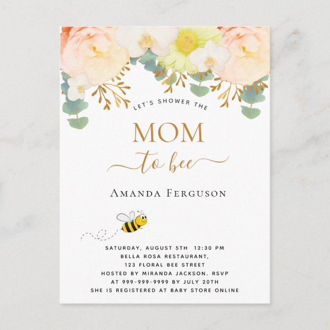Mom to bee yellow floral cute Baby Shower Postcard (Front)
