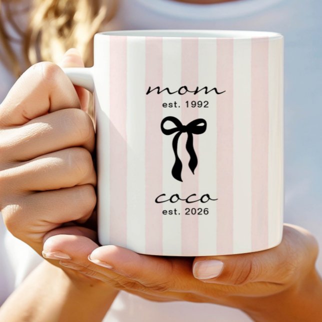 Mom to Coco Mug Pink Bow Stripes (Creator Uploaded)